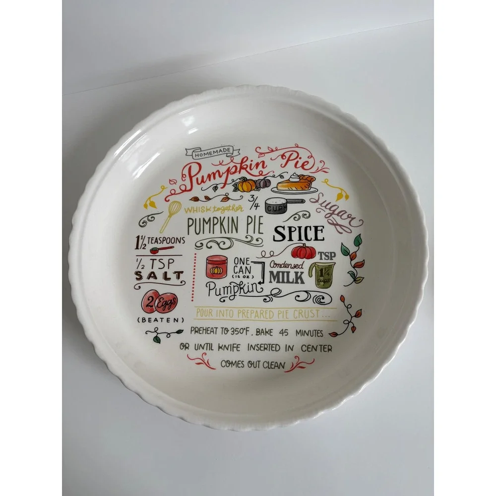 Ceramic Pumpkin Pie‎ Recipe Dish Inch Fluted Edge Vintage Autumn Thanksgiving